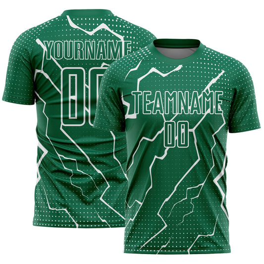 Custom Kelly Green White Lightning Sublimation Soccer Uniform Jersey - Sky-Custom
