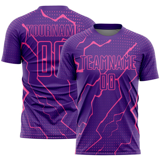 Custom Purple Pink Lightning Sublimation Soccer Uniform Jersey - Sky-Custom