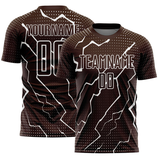 Custom Brown White Lightning Sublimation Soccer Uniform Jersey - Sky-Custom