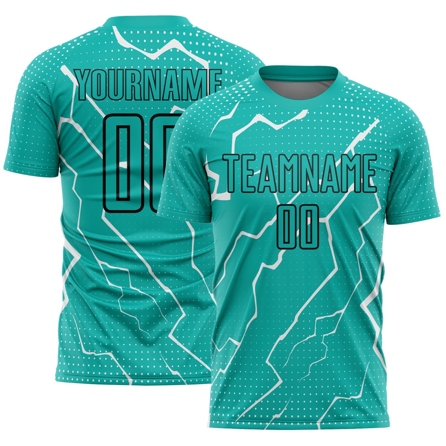 Custom Aqua Black-White Lightning Sublimation Soccer Uniform Jersey - Sky-Custom