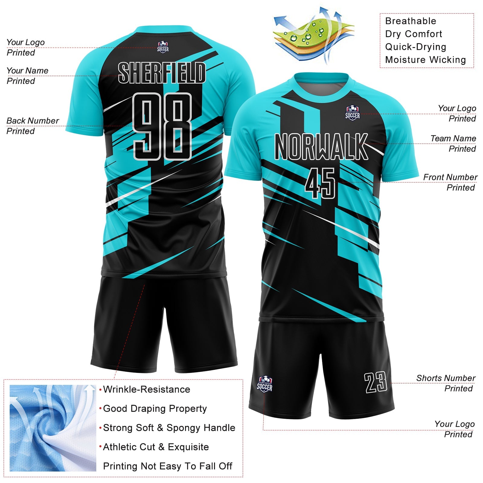 Custom Black Lakes Blue-White Line Sublimation Soccer Uniform Jersey - Sky-Custom