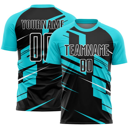 Custom Black Lakes Blue-White Line Sublimation Soccer Uniform Jersey - Sky-Custom
