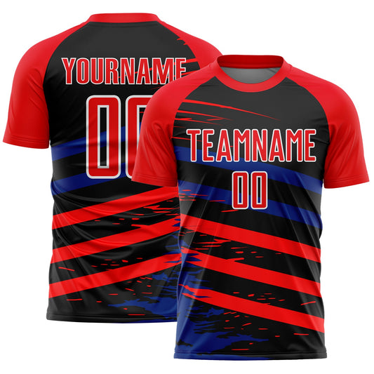 Custom Fire Red Royal-Black Line Sublimation Soccer Uniform Jersey - Sky-Custom