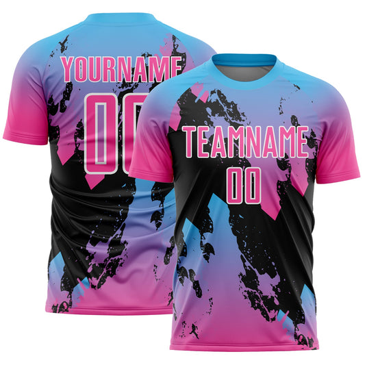 Custom Pink Sky Blue-Black Splash Sublimation Soccer Uniform Jersey - Sky-Custom