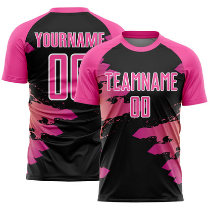 Custom Pink Black-White Splash Sublimation Soccer Uniform Jersey - Sky-Custom