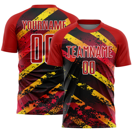 Custom Red Gold-Black Splash Sublimation Soccer Uniform Jersey - Sky-Custom