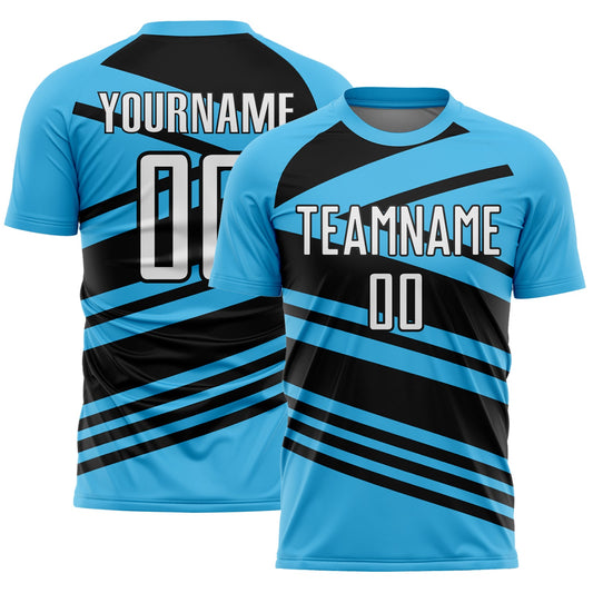Custom Sky Blue White-Black Line Sublimation Soccer Uniform Jersey - Sky-Custom