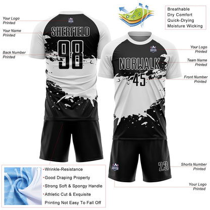 Custom Black White Splash Sublimation Soccer Uniform Jersey - Sky-Custom