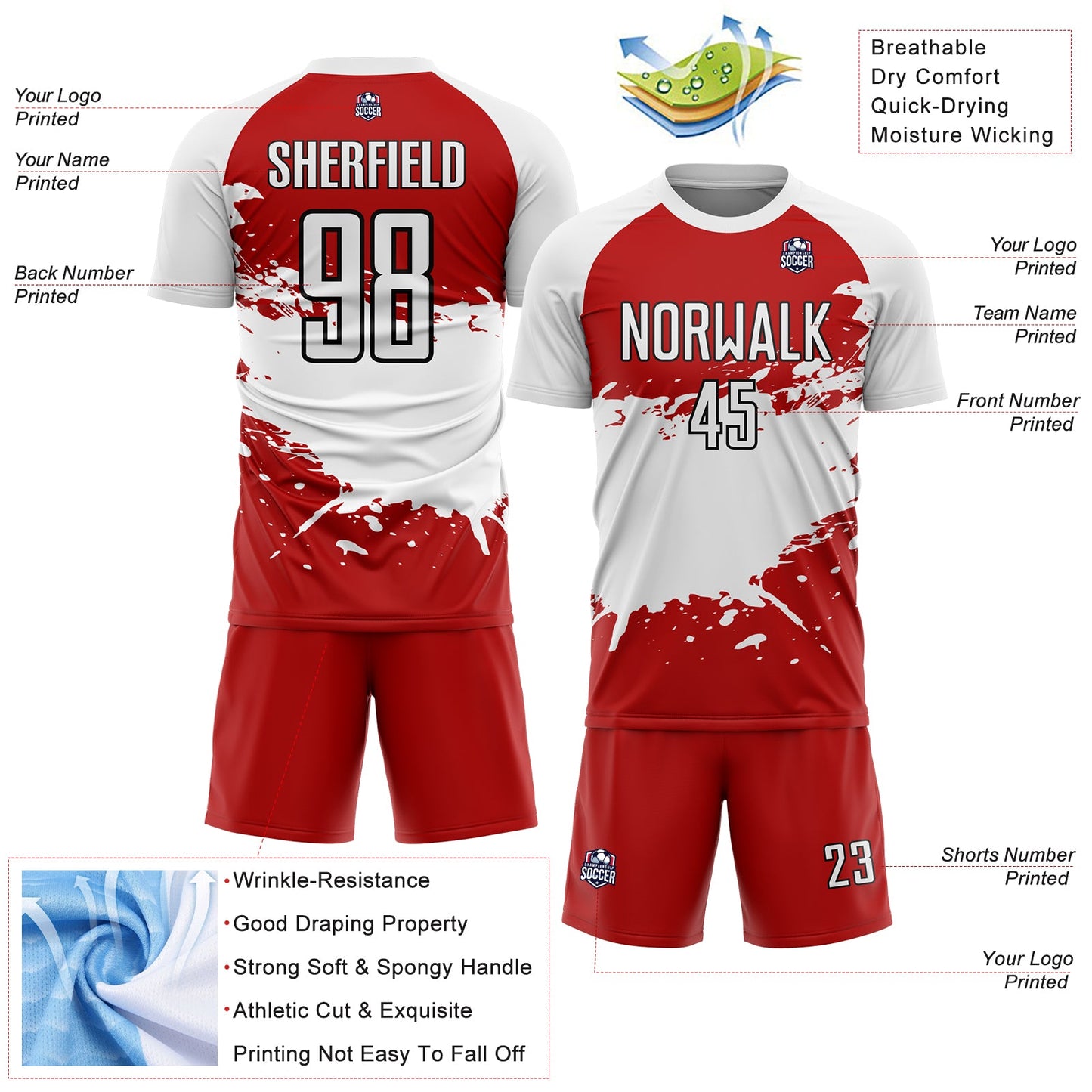 Custom Red White-Black Splash Sublimation Soccer Uniform Jersey - Sky-Custom