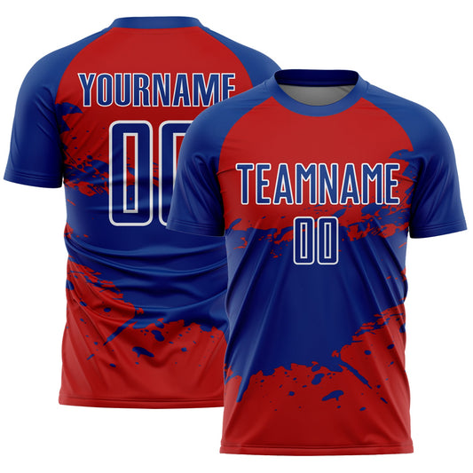 Custom Red Royal-White Splash Sublimation Soccer Uniform Jersey - Sky-Custom