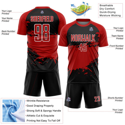 Custom Black Red-White Splash Sublimation Soccer Uniform Jersey - Sky-Custom