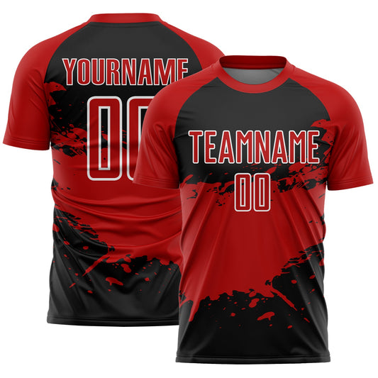 Custom Black Red-White Splash Sublimation Soccer Uniform Jersey - Sky-Custom