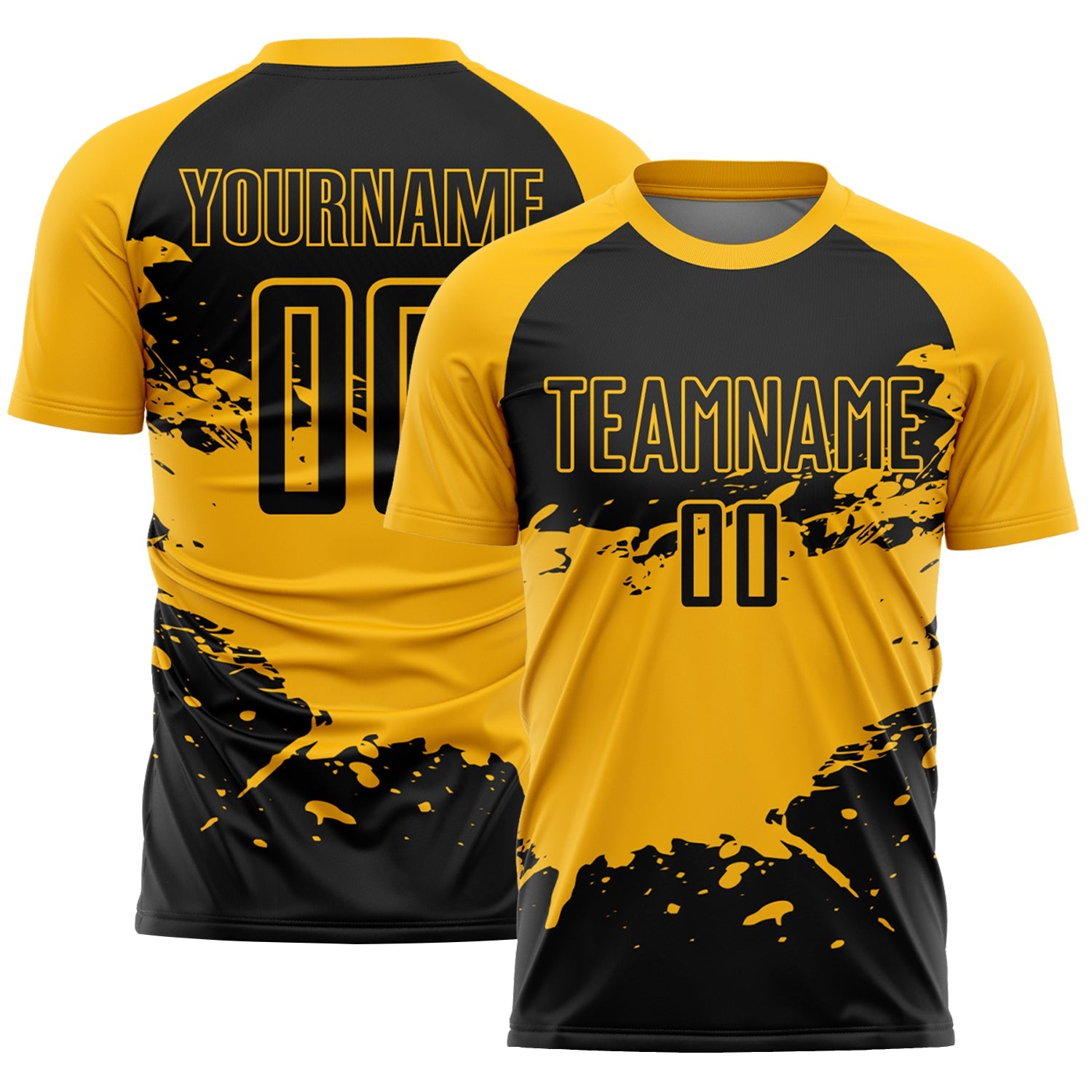 Custom Black Gold Splash Sublimation Soccer Uniform Jersey - Sky-Custom