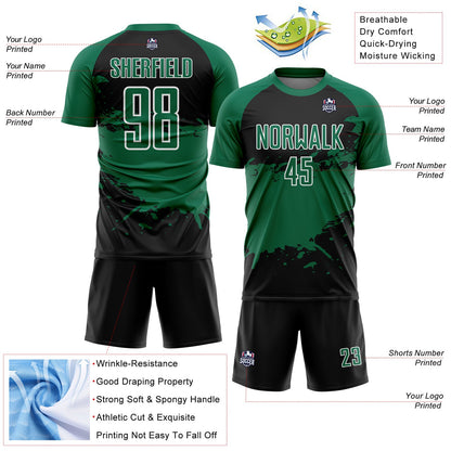 Custom Black Kelly Green-White Splash Sublimation Soccer Uniform Jersey - Sky-Custom