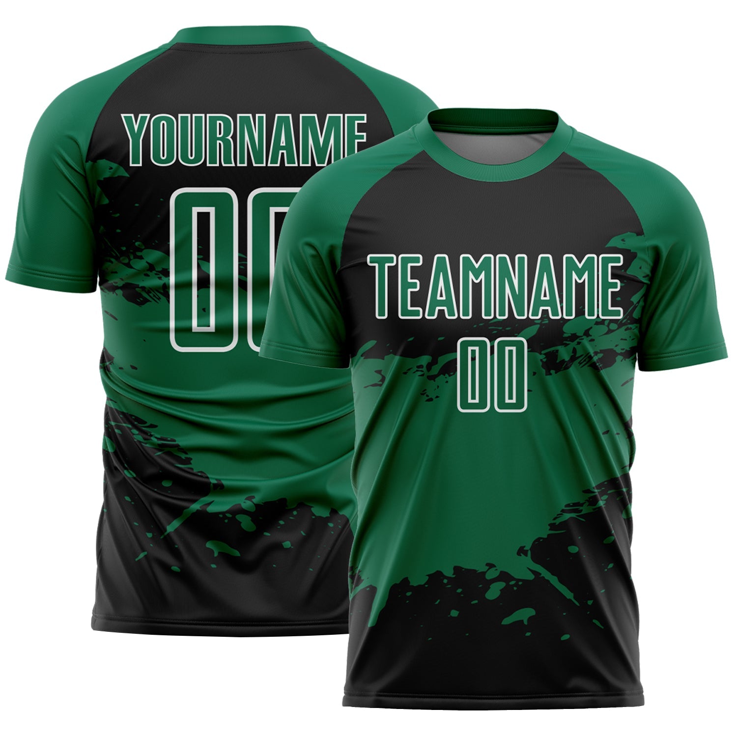 Custom Black Kelly Green-White Splash Sublimation Soccer Uniform Jersey - Sky-Custom