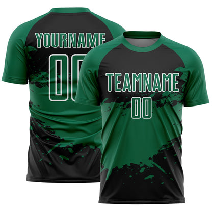 Custom Black Kelly Green-White Splash Sublimation Soccer Uniform Jersey - Sky-Custom