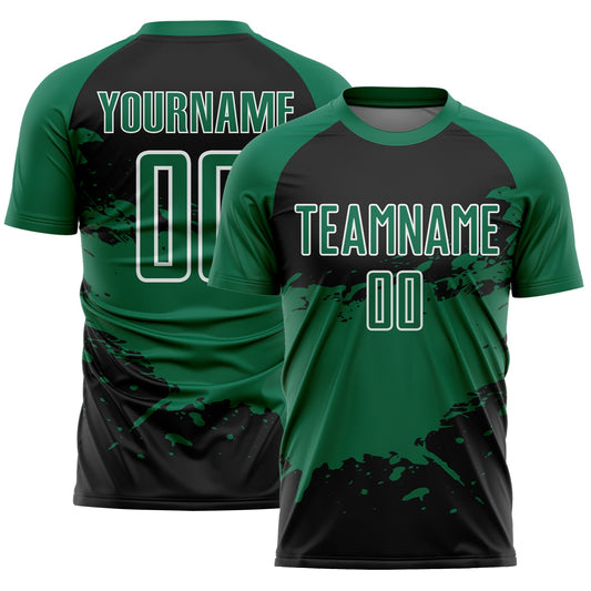Custom Black Kelly Green-White Splash Sublimation Soccer Uniform Jersey - Sky-Custom