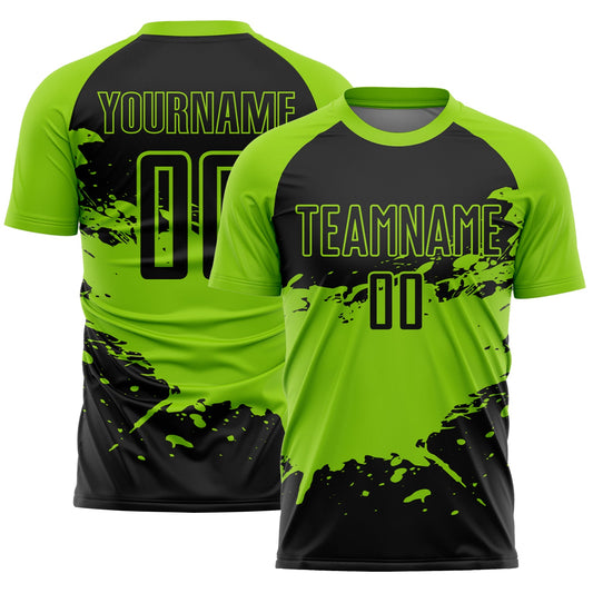 Custom Black Neon Green Splash Sublimation Soccer Uniform Jersey - Sky-Custom