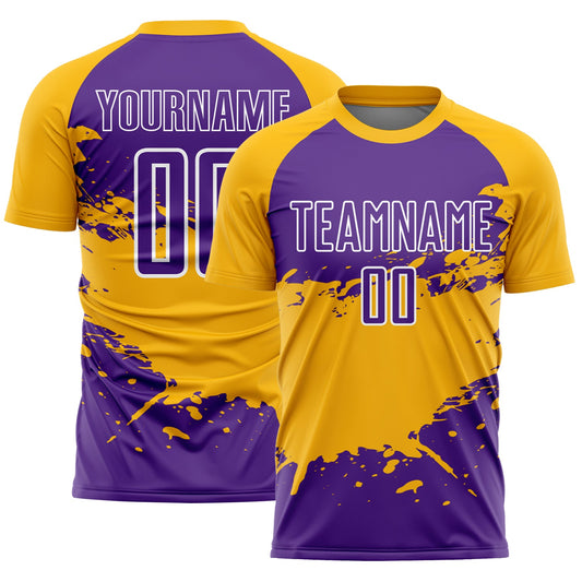 Custom Purple Gold-White Splash Sublimation Soccer Uniform Jersey - Sky-Custom