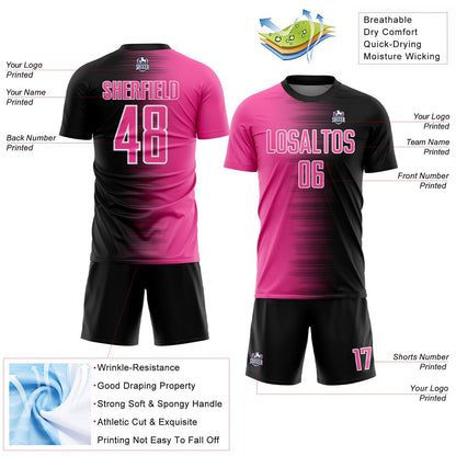 Custom Black Pink-White Gradient Line Sublimation Soccer Uniform Jersey - Sky-Custom