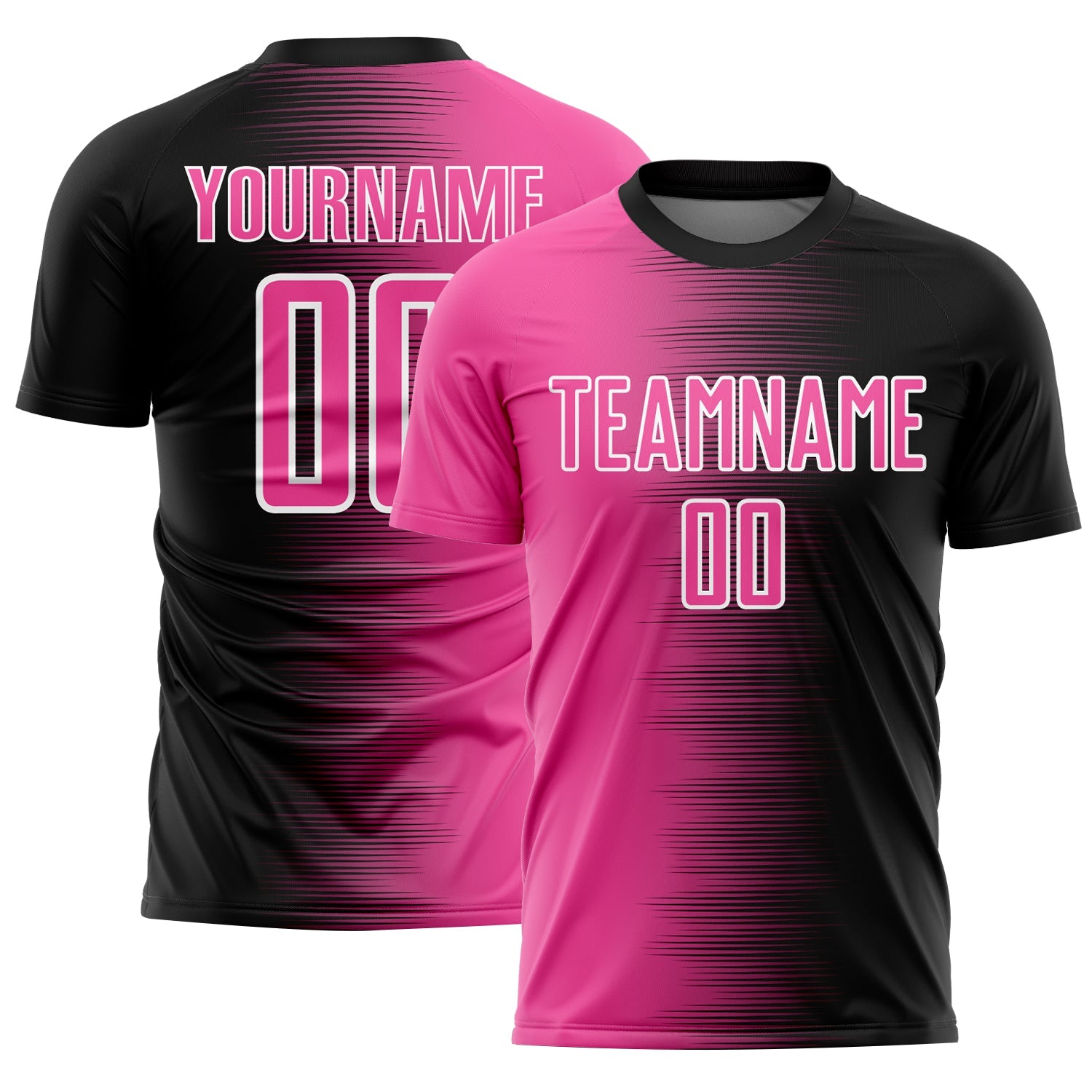 Custom Black Pink-White Gradient Line Sublimation Soccer Uniform Jersey - Sky-Custom