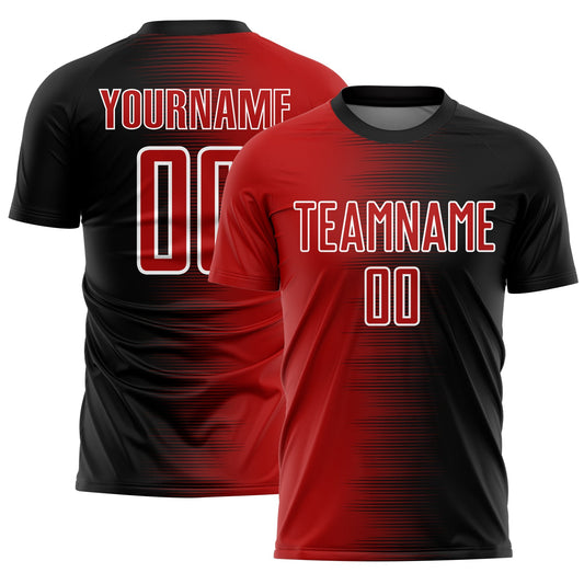 Custom Black Red-White Gradient Line Sublimation Soccer Uniform Jersey - Sky-Custom