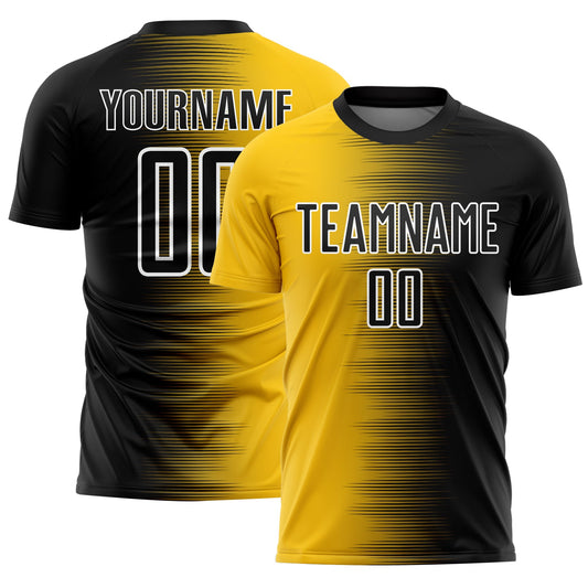 Custom Black Yellow-White Gradient Line Sublimation Soccer Uniform Jersey - Sky-Custom