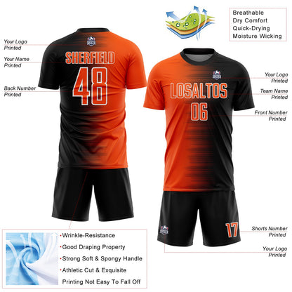 Custom Black Orange-White Gradient Line Sublimation Soccer Uniform Jersey - Sky-Custom