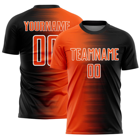 Custom Black Orange-White Gradient Line Sublimation Soccer Uniform Jersey - Sky-Custom