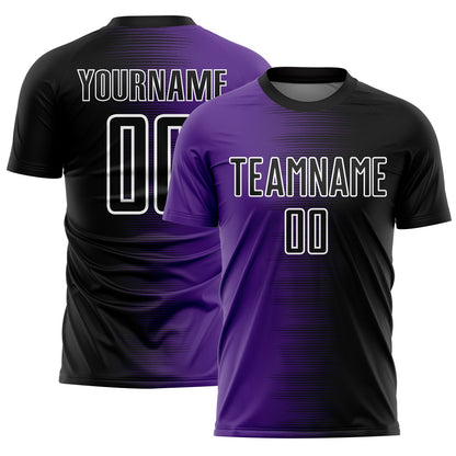 Custom Black Purple-White Gradient Line Sublimation Soccer Uniform Jersey - Sky-Custom
