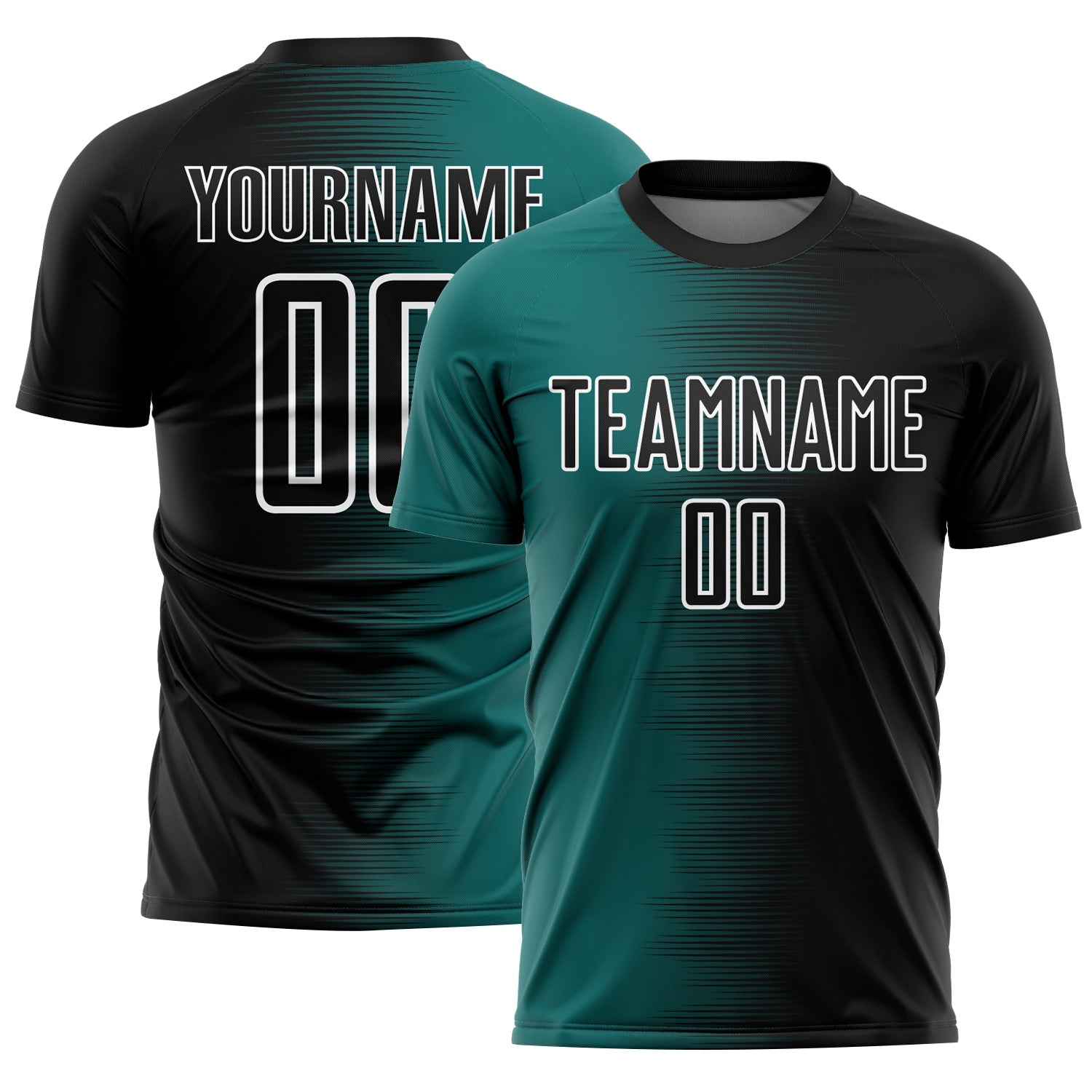 Custom Black Teal-White Gradient Line Sublimation Soccer Uniform Jersey - Sky-Custom