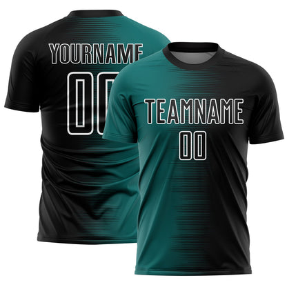 Custom Black Teal-White Gradient Line Sublimation Soccer Uniform Jersey - Sky-Custom