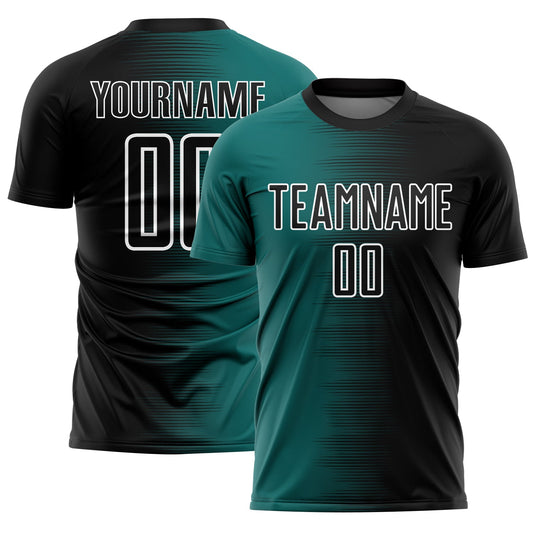 Custom Black Teal-White Gradient Line Sublimation Soccer Uniform Jersey - Sky-Custom