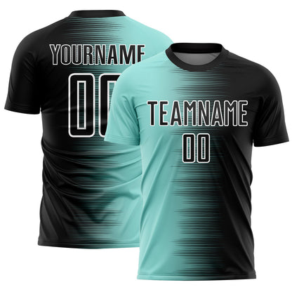 Custom Black Ice Blue-White Gradient Line Sublimation Soccer Uniform Jersey - Sky-Custom