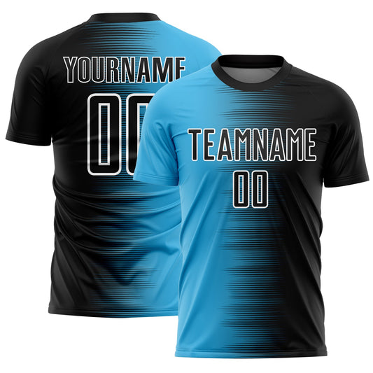Custom Black Sky Blue-White Gradient Line Sublimation Soccer Uniform Jersey - Sky-Custom