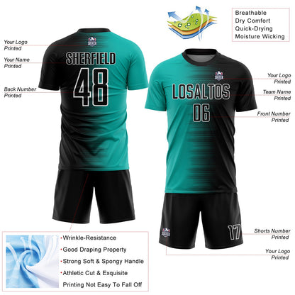 Custom Black Aqua-White Gradient Line Sublimation Soccer Uniform Jersey - Sky-Custom