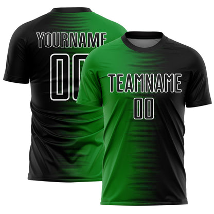 Custom Black Grass Green-White Gradient Line Sublimation Soccer Uniform Jersey - Sky-Custom