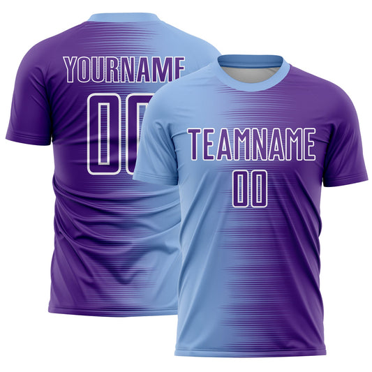 Custom Light Blue Purple-White Gradient Line Sublimation Soccer Uniform Jersey - Sky-Custom