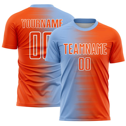 Custom Light Blue Orange-White Gradient Line Sublimation Soccer Uniform Jersey - Sky-Custom