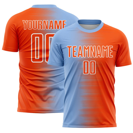 Custom Light Blue Orange-White Gradient Line Sublimation Soccer Uniform Jersey - Sky-Custom