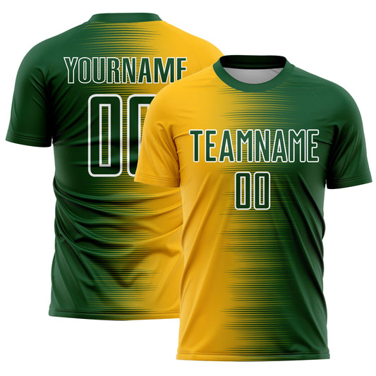 Custom Green Gold-White Gradient Line Sublimation Soccer Uniform Jersey - Sky-Custom