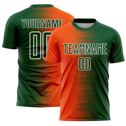 Custom Green Orange-White Gradient Line Sublimation Soccer Uniform Jersey - Sky-Custom
