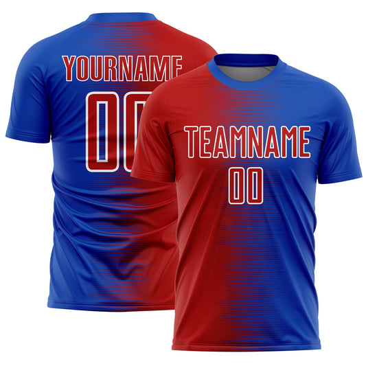Custom Thunder Blue Red-White Gradient Line Sublimation Soccer Uniform Jersey - Sky-Custom
