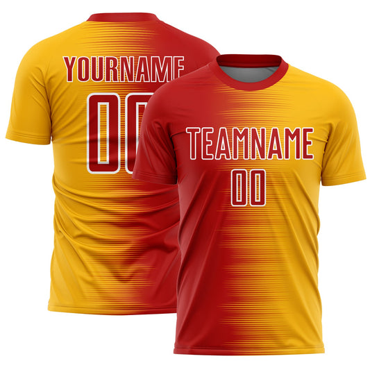 Custom Red Gold-White Gradient Line Sublimation Soccer Uniform Jersey - Sky-Custom