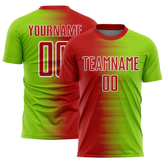 Custom Red Neon Green-White Gradient Line Sublimation Soccer Uniform Jersey - Sky-Custom