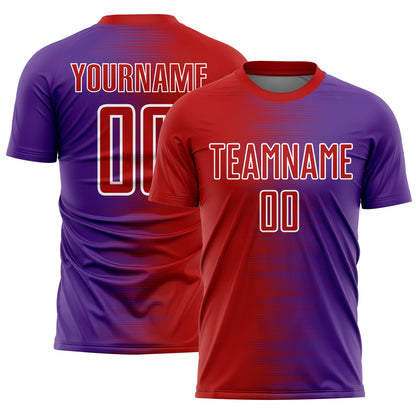 Custom Red Purple-White Gradient Line Sublimation Soccer Uniform Jersey - Sky-Custom