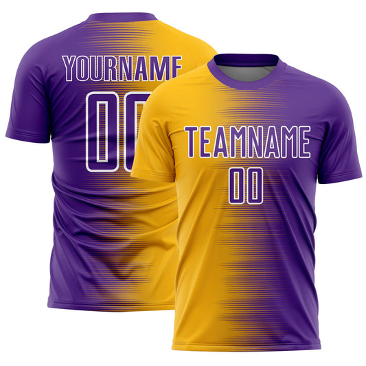 Custom Purple Gold-White Gradient Line Sublimation Soccer Uniform Jersey - Sky-Custom