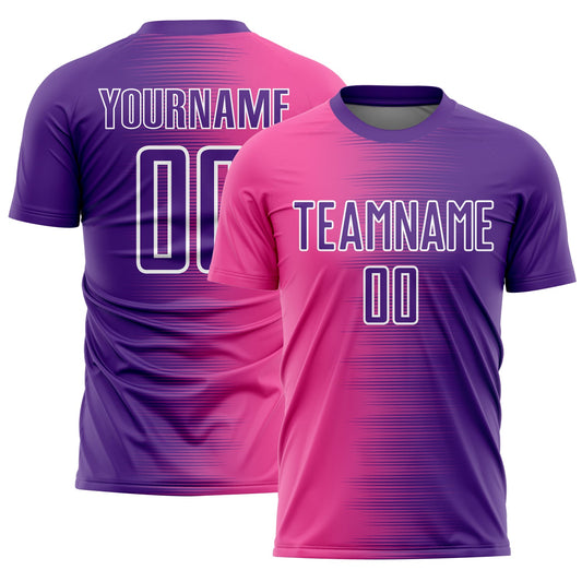 Custom Purple Pink-White Gradient Line Sublimation Soccer Uniform Jersey - Sky-Custom