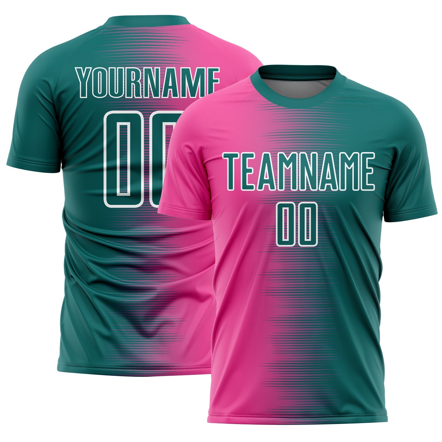 Custom Teal Pink-White Gradient Line Sublimation Soccer Uniform Jersey - Sky-Custom