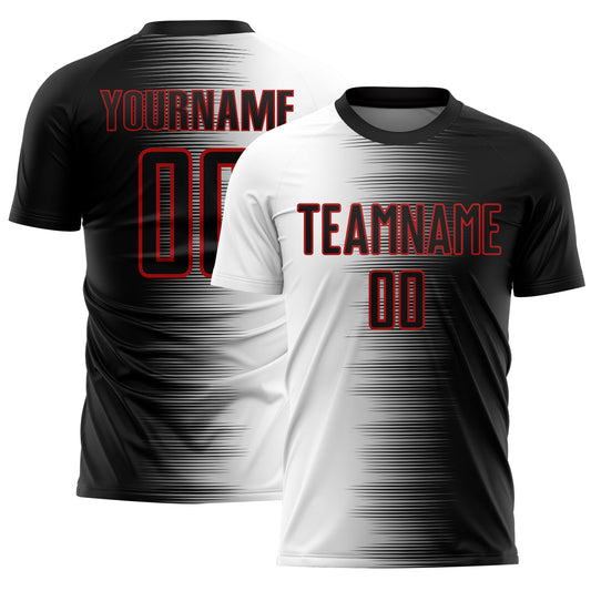 Custom Black White-Red Gradient Line Sublimation Soccer Uniform Jersey - Sky-Custom